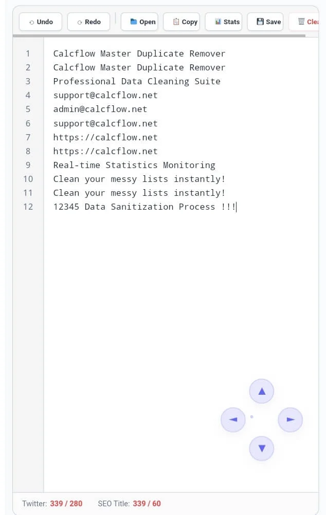Close-up of the professional text editor with line numbers and toolbar buttons.