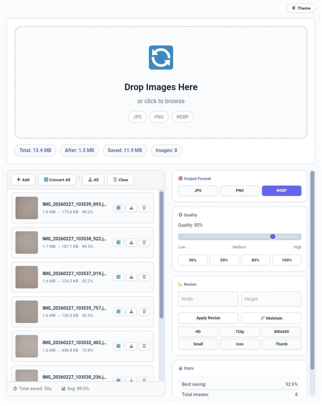 Professional format converter initial dashboard with drag and drop zone.