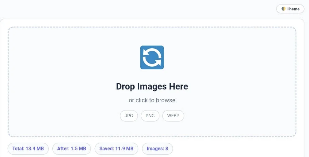 Professional format converter drop zone and real-time statistics grid on Calcflow.net.