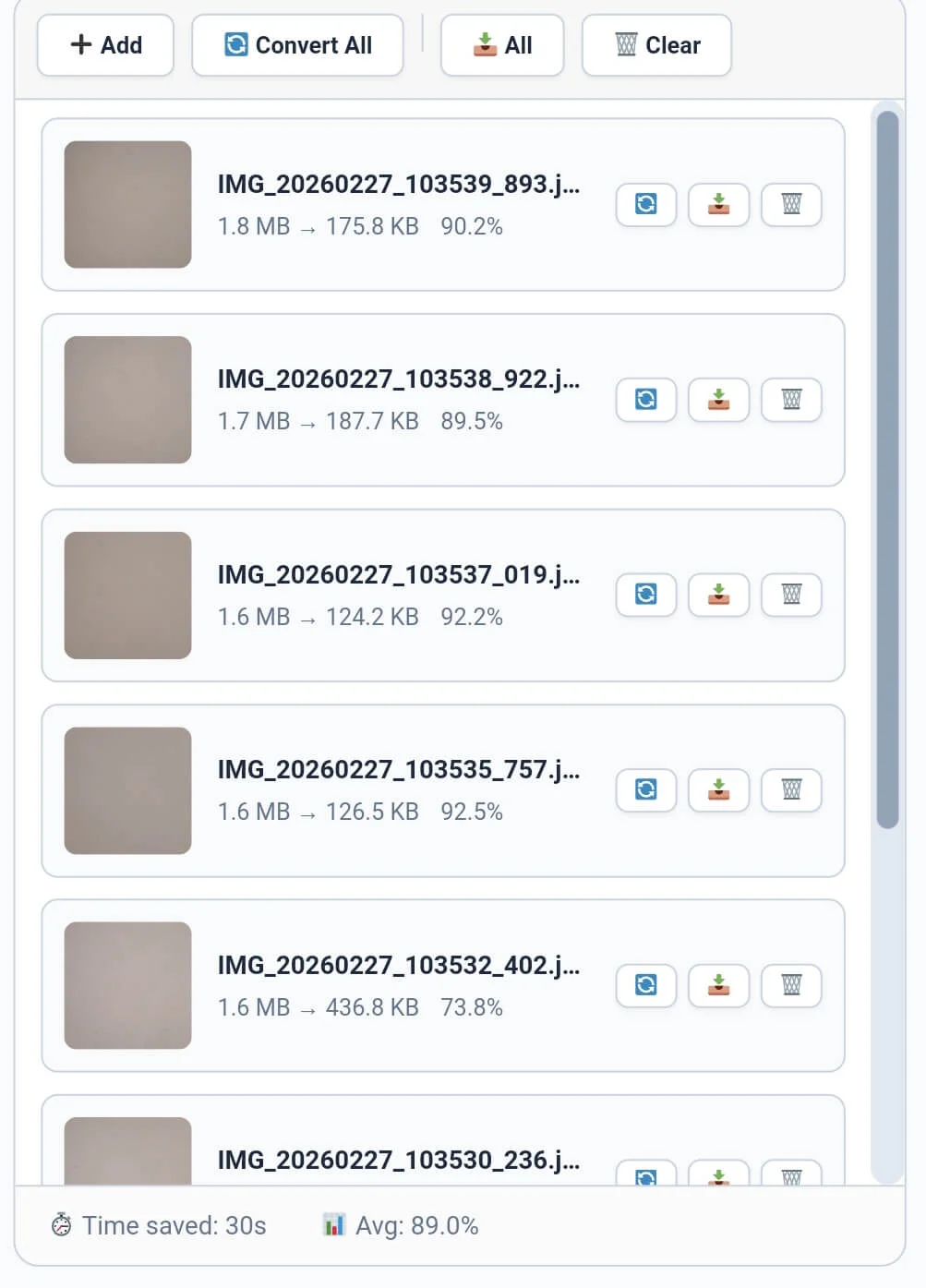 Manage and download converted image formats in bulk