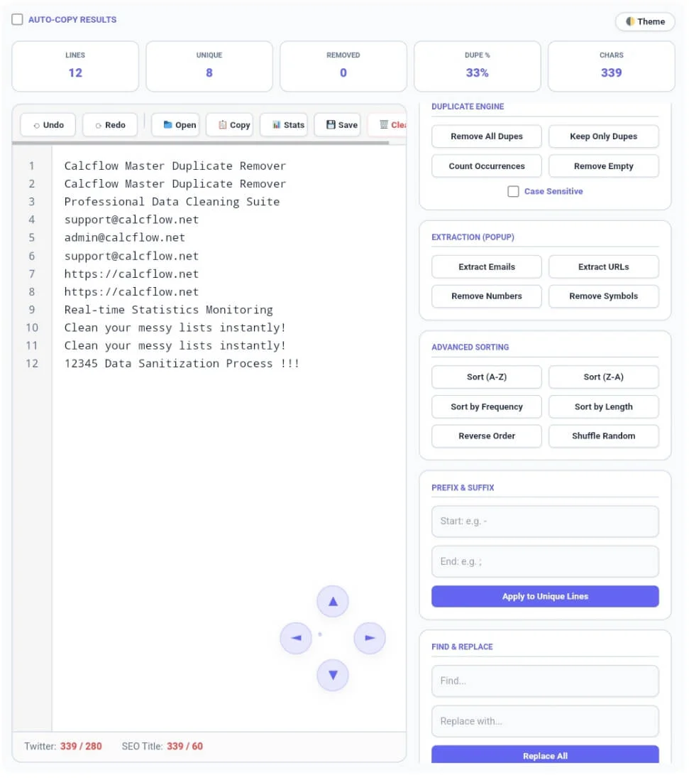 CalcFlow Online Duplicate Remover and List Cleaner