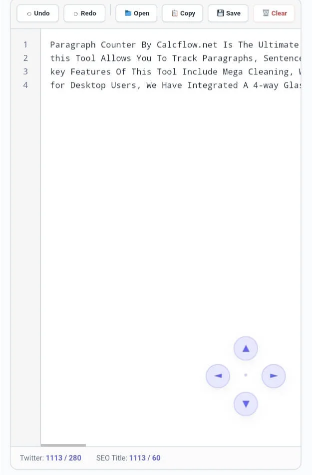 Professional text editor with line numbers and 4-way scroll