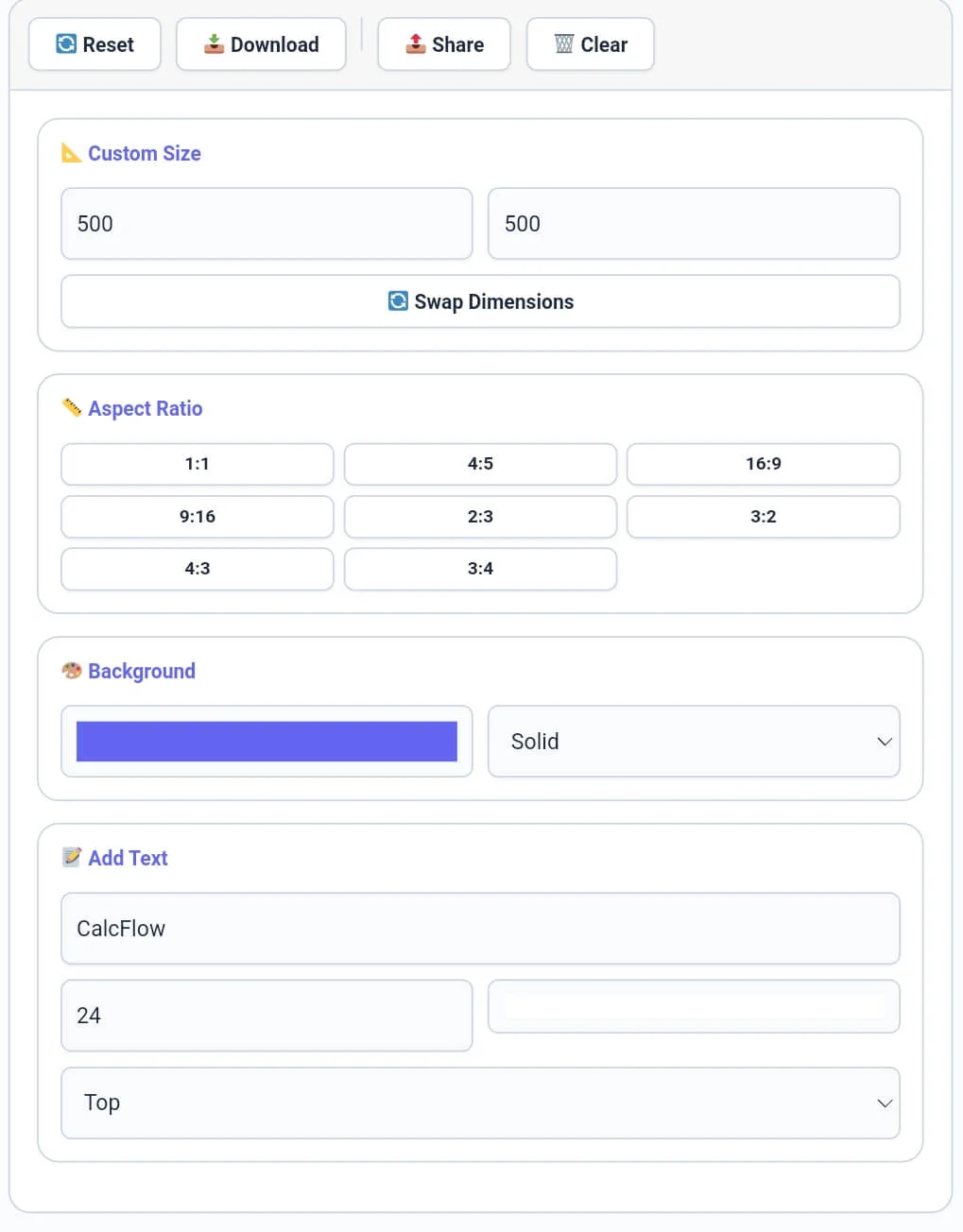 Custom aspect ratios and text tools for social media posts