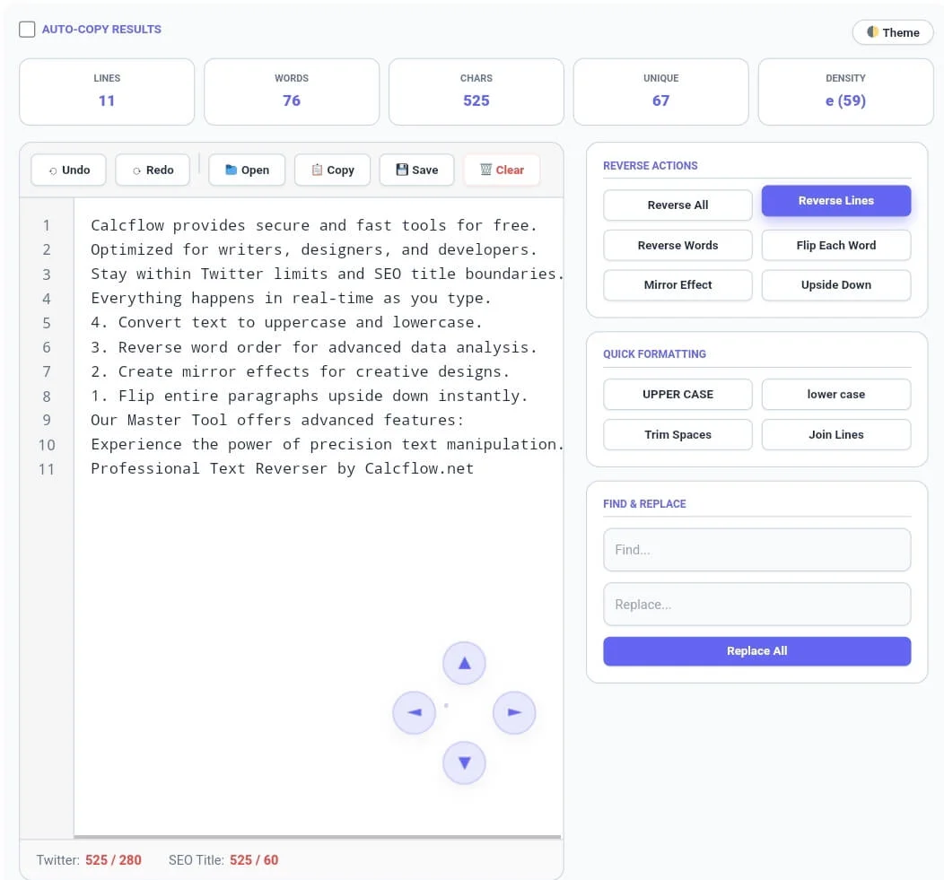 CalcFlow Online Text Reverser and Mirror Tool