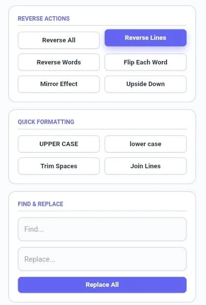 Online Mirror Text Generator interface on CalcFlow