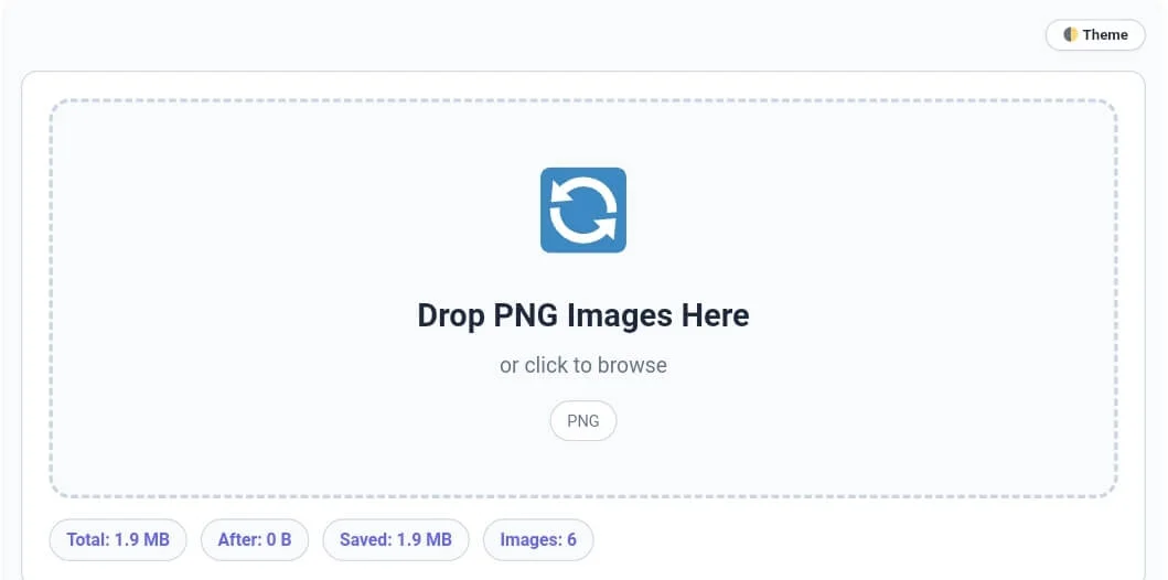 Secure drop zone and real-time statistics in the PNG to JPG tool.