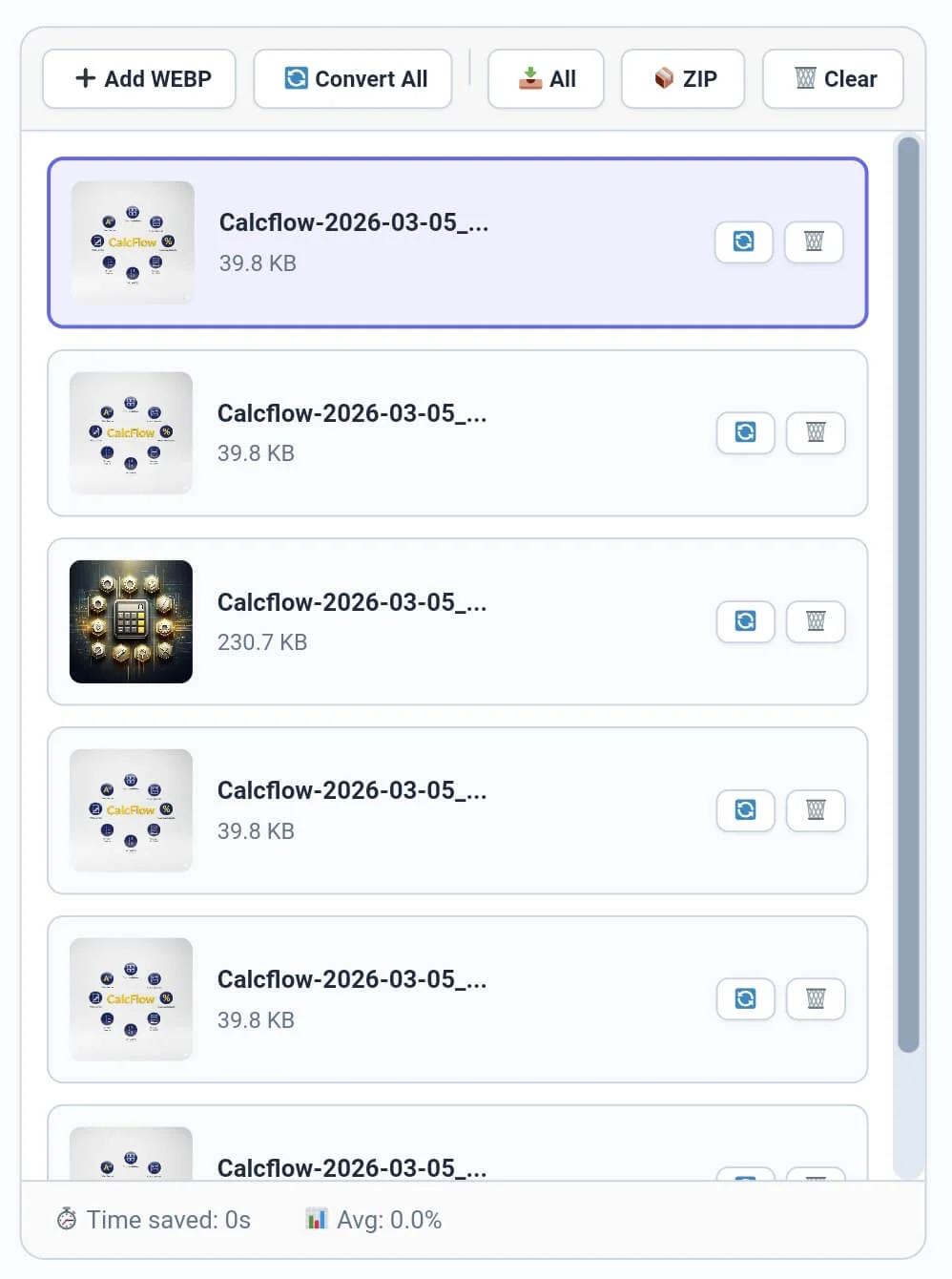 PNG quality slider, background color picker, and resize mode in the webp to png sidebar.