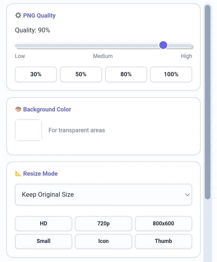 Batch rename, privacy mode EXIF removal, and savings stats in the webp to png tool.