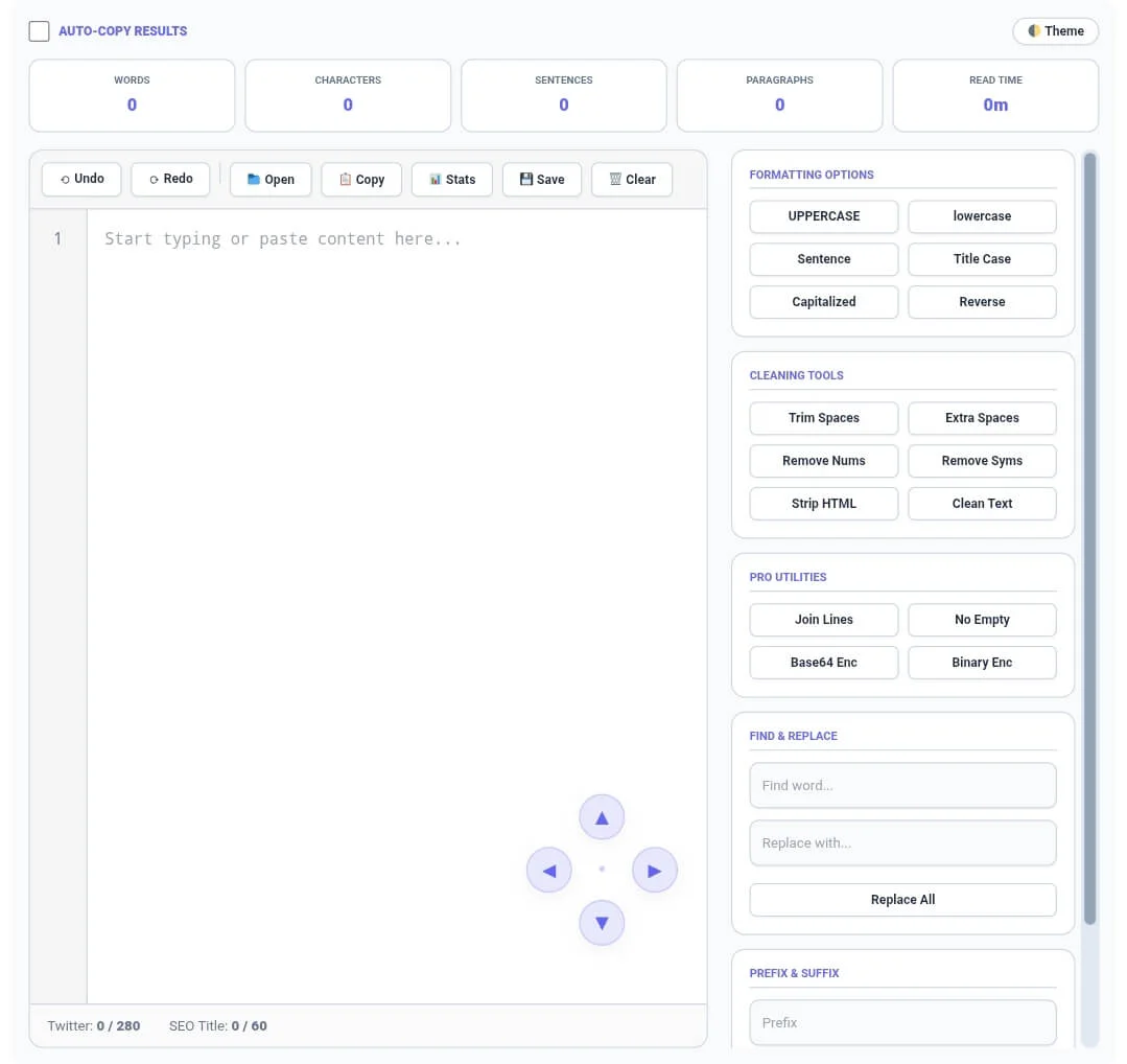 Free Word Counter tool interface showing real-time text analysis with word count and character statistics